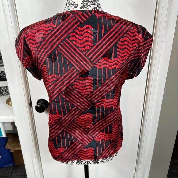 80’s vintage Plymouth black and red printed short sleeve blouse - Picture 6 of 7